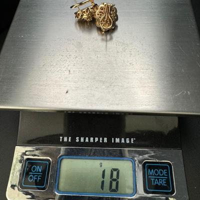 14K Gold Baguette & Round Diamond Earrings - Heavy