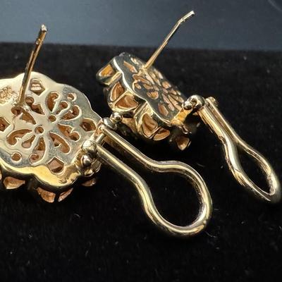 14K Gold Baguette & Round Diamond Earrings - Heavy