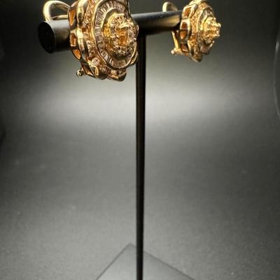 14K Gold Baguette & Round Diamond Earrings - Heavy