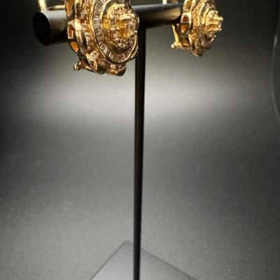 14K Gold Baguette & Round Diamond Earrings - Heavy