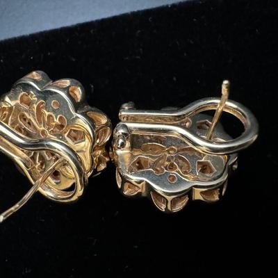 14K Gold Baguette & Round Diamond Earrings - Heavy