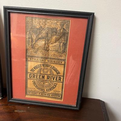 Boykin SC Corn Meal &!Green River Whiskey vintage framed advertising pair