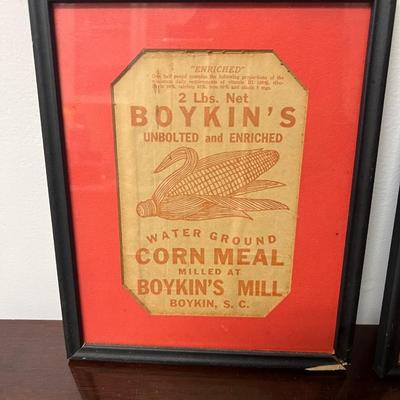 Boykin SC Corn Meal &!Green River Whiskey vintage framed advertising pair