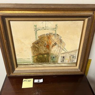 Vintage framed painting, thale vessel