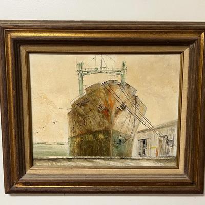 Vintage framed painting, thale vessel