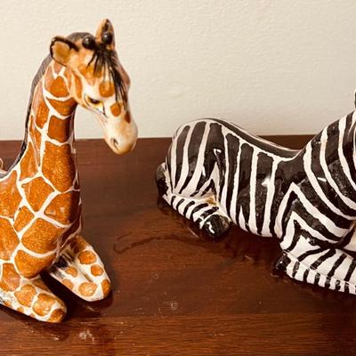 vintage glazed ceramic zebra, giraffe Italy lot