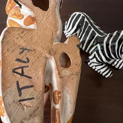 vintage glazed ceramic zebra, giraffe Italy lot