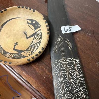 melanesian war club and hopi pottery bowl lot