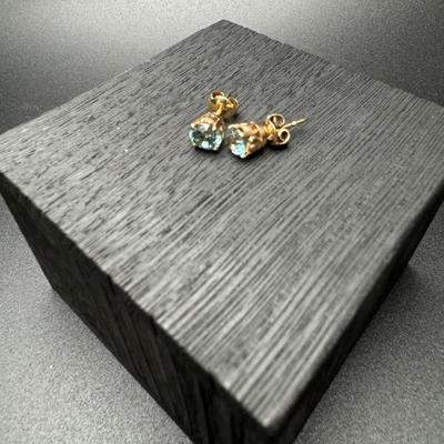 14K Blue Topaz Stud Earrings