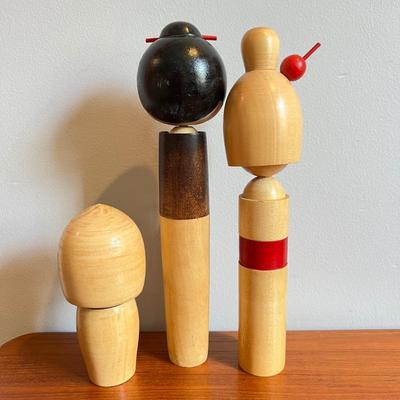 3 MCM Vintage Wooden Geisha Dolls Figurines