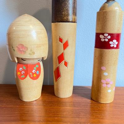 3 MCM Vintage Wooden Geisha Dolls Figurines