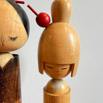 3 MCM Vintage Wooden Geisha Dolls Figurines