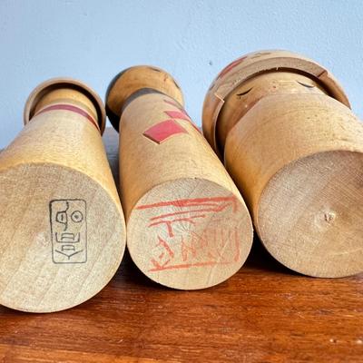 3 MCM Vintage Wooden Geisha Dolls Figurines