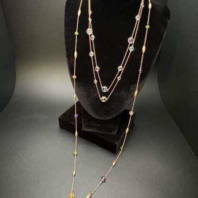 Two 14K Gold Necklaces with Multi Colored Gemstones