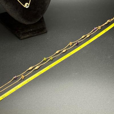 Two 14K Gold Necklaces with Multi Colored Gemstones