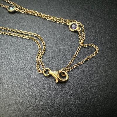 Two 14K Gold Necklaces with Multi Colored Gemstones