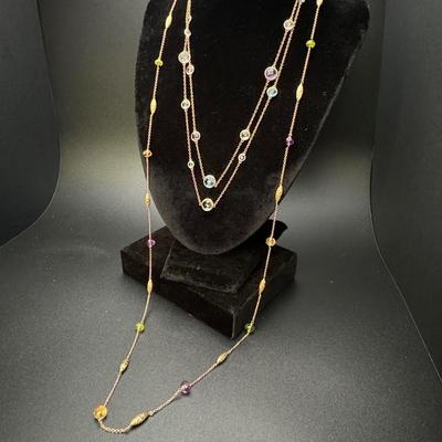 Two 14K Gold Necklaces with Multi Colored Gemstones