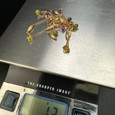 Two 14K Gold Necklaces with Multi Colored Gemstones