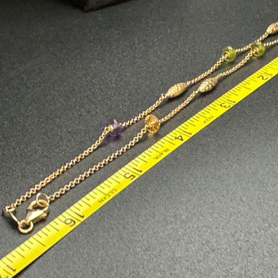Two 14K Gold Necklaces with Multi Colored Gemstones