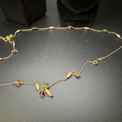 Two 14K Gold Necklaces with Multi Colored Gemstones
