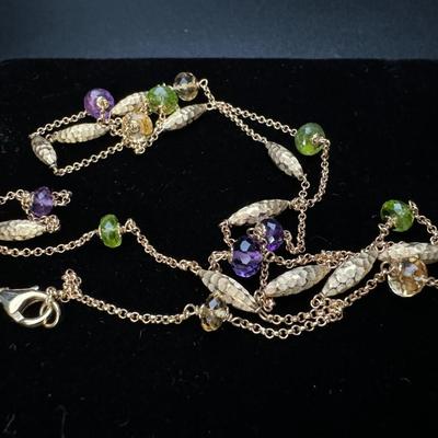 Two 14K Gold Necklaces with Multi Colored Gemstones