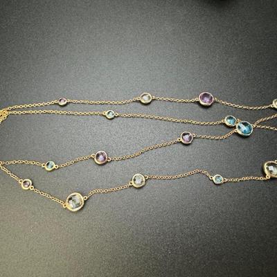 Two 14K Gold Necklaces with Multi Colored Gemstones
