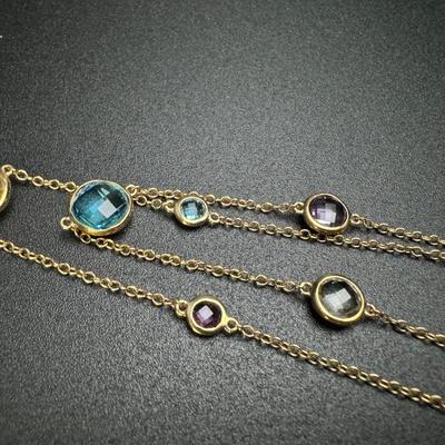 Two 14K Gold Necklaces with Multi Colored Gemstones