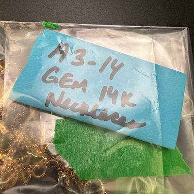 Two 14K Gold Necklaces with Multi Colored Gemstones