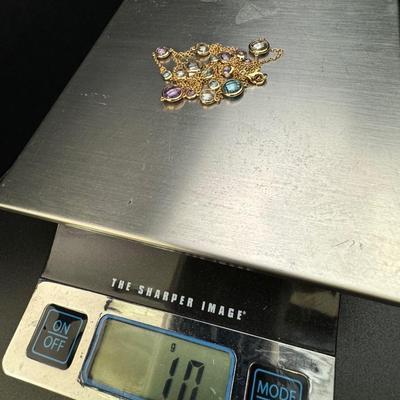 Two 14K Gold Necklaces with Multi Colored Gemstones