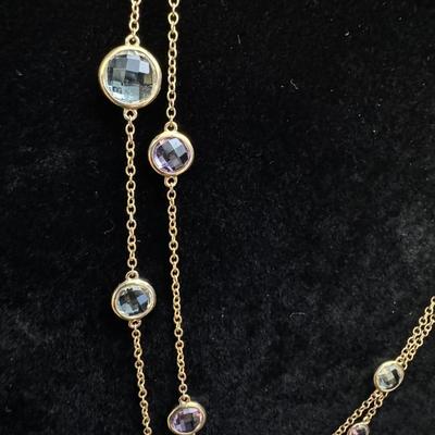Two 14K Gold Necklaces with Multi Colored Gemstones