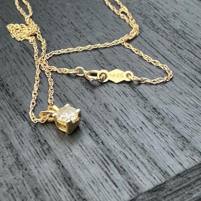 14K Gold Diamond Necklace & Diamond Stud Earrings