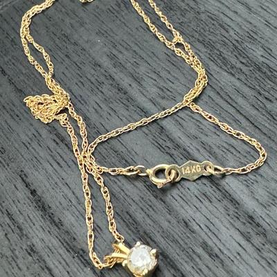 14K Gold Diamond Necklace & Diamond Stud Earrings