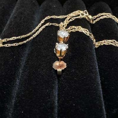 14K Gold Diamond Necklace & Diamond Stud Earrings