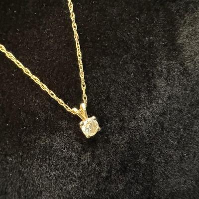 14K Gold Diamond Necklace & Diamond Stud Earrings