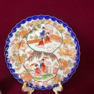 Lot# 213 Vintage Japanese Style Small Porcelain Bell & Two Plates