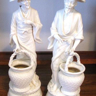 Blanc De Chine Statues of an Asian Couple 20" High