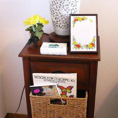 Wood Ratan Drawers Side Table