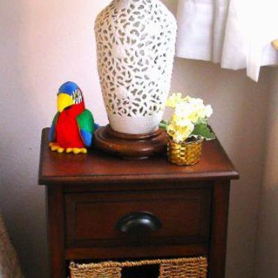 Wood Ratan Drawers Side Table