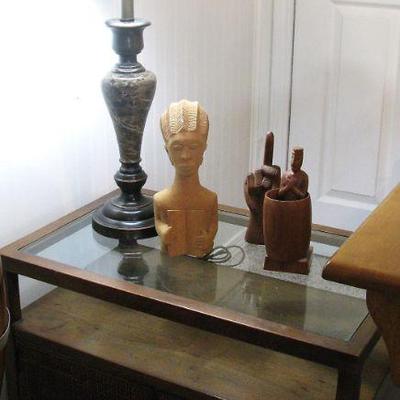 Wood Ratan Doors Glass Top Side Table