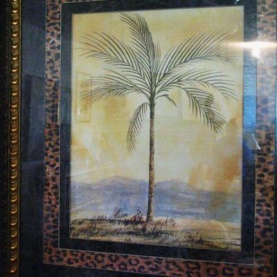 Extra Large Arabic Painting Palm Tree With Ornate Leopard - Leather Wood Frame