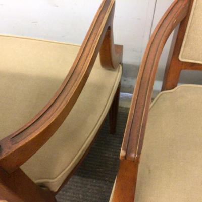 Two Nice Wood And Cloth Armed Chairs