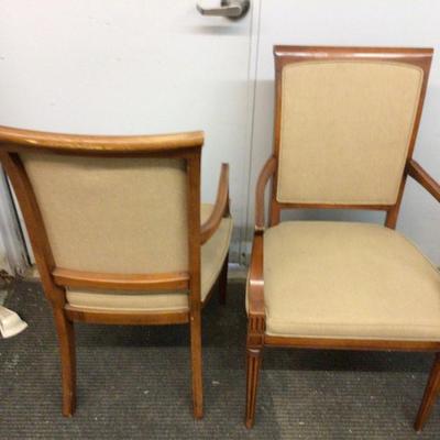 Two Nice Wood And Cloth Armed Chairs