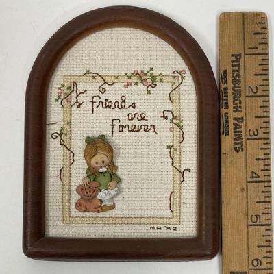 “Friends are Forever” vintage Cross-stitch saying and 3D girl - framed