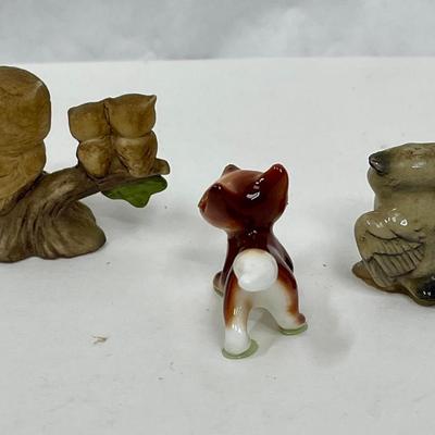 Lot of 4 mini miniature figurines - Owls,& Fox,