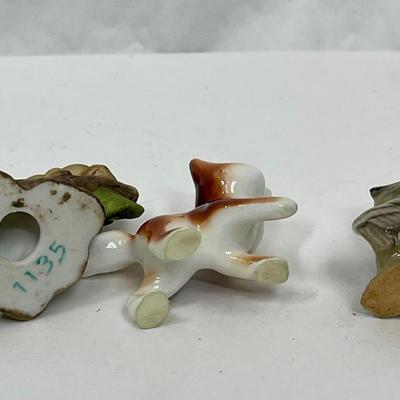 Lot of 4 mini miniature figurines - Owls,& Fox,