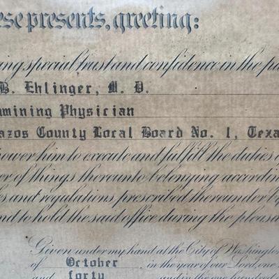 Service of Examining Physician B.B. Ehlinger Certificate, 1940