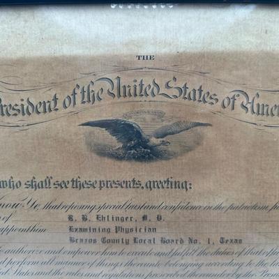 Service of Examining Physician B.B. Ehlinger Certificate, 1940