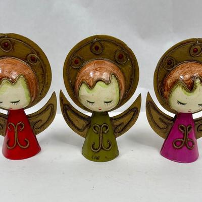 3 Vintage Papier Mache Angel Figurine Ornaments Japan