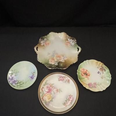 RS Prussia Floral Plate and 3 Floral Patterned Dishes