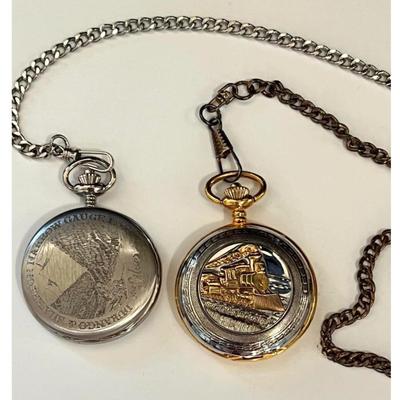 Two Flip Top Pocket Watches with Fobs